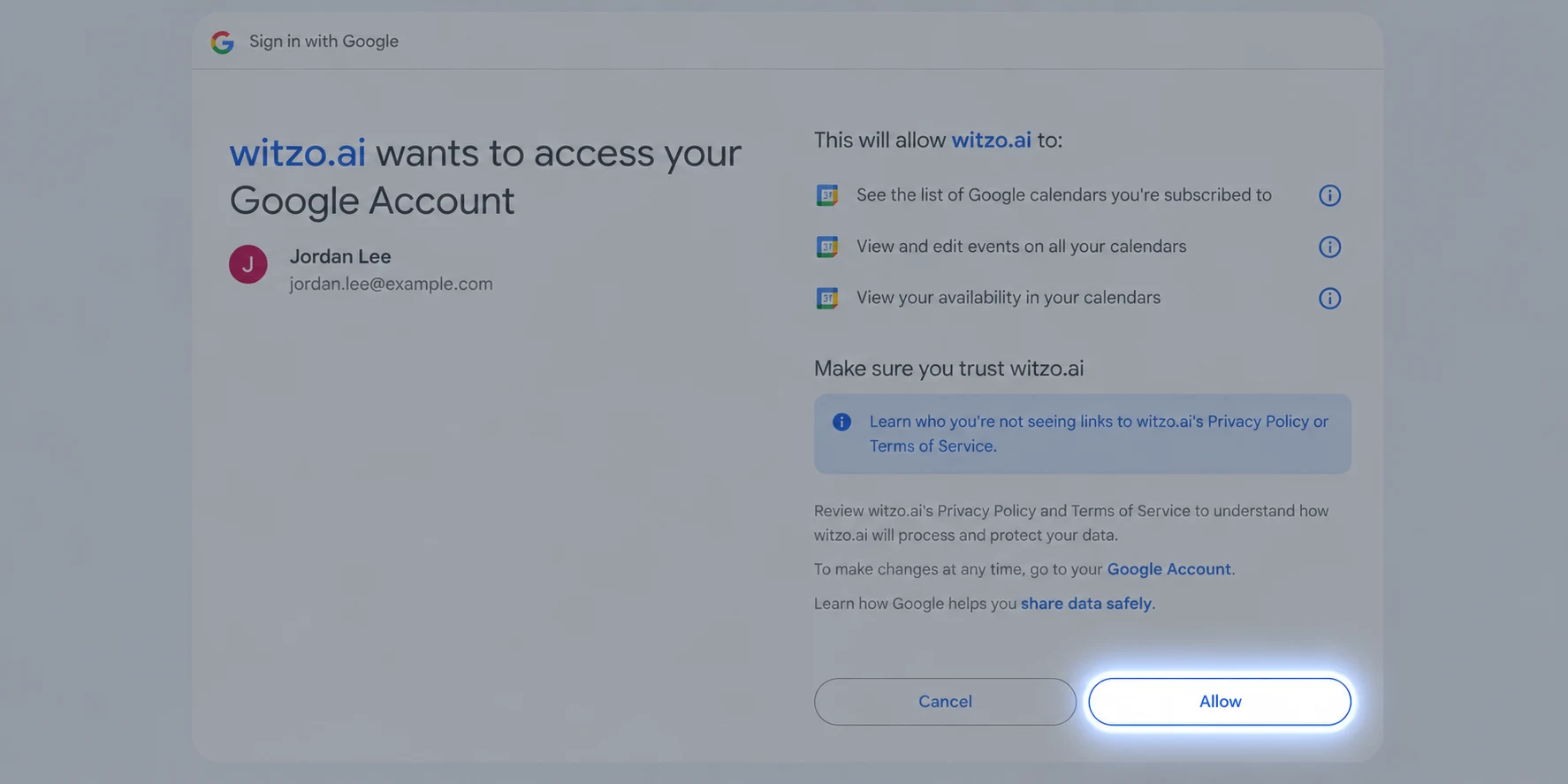 Click to zoom Screenshot for step 5: Grant Calendar Access