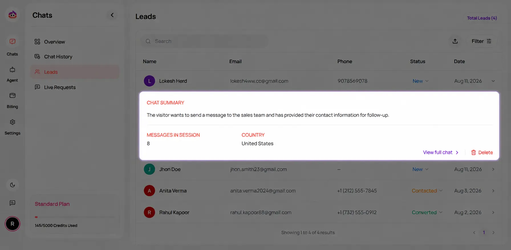 Click to zoom Lead details screenshot