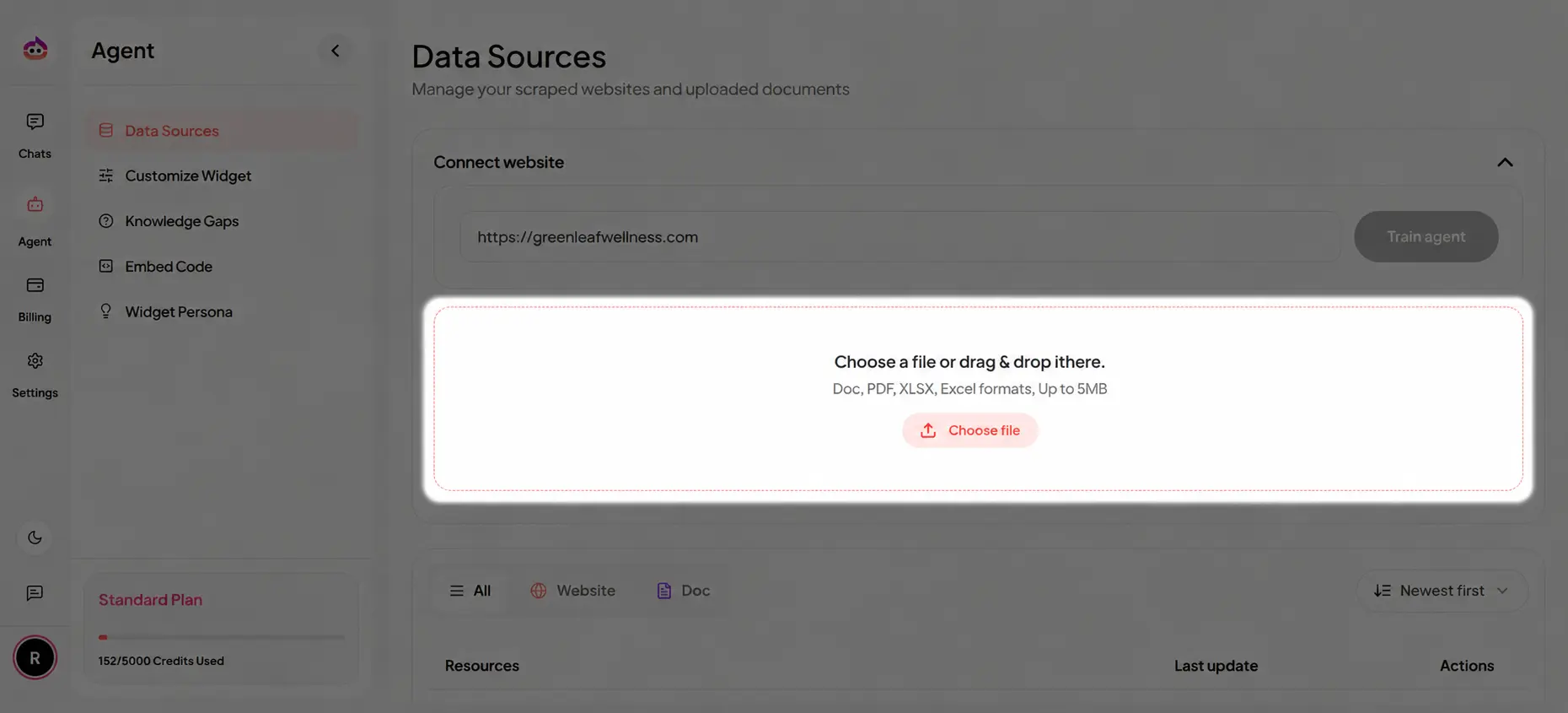 Click to zoom Upload a document to the agent